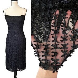 Vintage Betsey Johnson New York Black Sheer Mesh & Bows Pencil Dress Sz 12